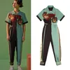 Designer Runway Jumpsuit Women Spring Summer High Street Green Short Sleeve Rompers Jumpsuits Vintage Splice Print Pants NZ68 220513