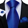 Solid Blue Red White Pink Silk Ties For Men Wedding Party Mens Neck Tie Handkerchief Cufflinks Set