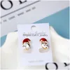 Stud Fashion Jewelry Christmas Earrings For Women Enamel Snowman Xmas Hat Rhinestone Drop Delivery Dhos7