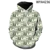 Erkek Hoodies Sweatshirts USD ABD Dolar Faturaları Para Erkek Çocuklar 3D Baskılı Sokak Giyim Erkek Kız Çocuk Topçılar