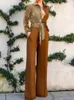 Elegant knapp glans lapptäcke jumpsuit mode lapel snörning lady office romper vintage high street smala fickkvinnor spelningar 220705