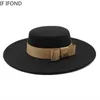 Sonbahar Kış Fransız Bayanlar Beyaz Bownot Düz Üst Fedora Şapkası 10cm Brim Zarif El Kuşak Şapka Gelinlik Kapağı 2205241089046