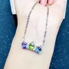 Other Natural Real Tanzanite Peridot Topaz Crown Necklace With Pendant 925 Sterling Silver Fine Jewelry For Men Women X21873