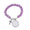 Großhandel 4 Farben Sublimationsarmband Wärmeübertragung Anhänger Rosenkranz Perlenarmband Kreuz Jesus Metallanhänger DHL F0608X26