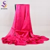 Bysifa Chinese Silk Scarf Winter Women Long Satin Shawl Luxury Wine Red Scarves Simple Muslim Plain Head 180 90cm