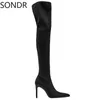 Womens Over The Knee Boots Pointed Toe Chunky High Heel Side Zipper Long Shoes Slim PU Leather Sexy Chelsea New 2022 Y220817