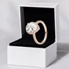 Anello scintillante a goccia Halo Gioielli di fidanzamento placcati in oro rosa per donna Cofanetto originale per anelli in argento sterling Pandora 925
