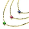 Chains High Quality Simple Geometric Women Girl Jewelry Gold Plated Red Green Blue CZ Rectangle Beaded Link Chain Collar NecklaceChains