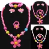 Earrings & Necklace Candy Beads Resin Plastic Kids Jewelry Set For Children Flower Pendants Cute Bracelet Ring Baby W220423