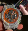 デザイナーの時計時計モイサナイトダイヤモンド自動ブルーダイヤルムーブメントローズゴールドシルバートップクオスメンズラグジュアリーフルアイスアウトウォッチとボックスと