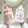 Su Şişesi 1000ml Kawaii Pastel Etiket Termos Şişesi Saman Paslanmaz Çelik Yalıtımlı Okul Çocuklar İçin Sıcak Kız Hediye