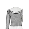 Hollow Out See Through T Shirts Sexy Slash Neck Fishnet Mesh T-shirts Women Cute Club Outfits Off Shoulder Long Sleeve