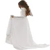 Vestido de noiva de renda branca chiffon manga longa simples v pescoço mangas cetim tule sem costas vestidos de noiva da praia sem costas