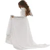 Abito da sposa in pizzo bianco chiffon manica lunga semplice a v manica senza maniche in gambo in gambo da sposa senza spicco