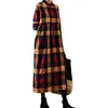 Herbst Winter Frauen Kleid Vintage Plaid Casual Lose Mode Baumwolle Leinen Langarm Elegante Damen Kleider Kleidung 220316