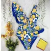 Drukuj Swimwear Deep V-Neck Ruffle Swimsuit Push Up One Piece Swimsuit Beach Nosić Backless Monokini