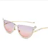 Sunglasses Diamond Cat Eye Women Semi-Rimless Sun Glasses Brand Designer Crystal Frame Rhinestone Eyewear OculosSunglasses