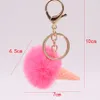 Ice Cream Keychain Soft Artificial Rabbit Hair Ball Keyring Pompom Women Shoulder Bag Car Pendant