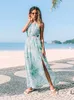 Green Leafy Cutout Maxi Dress For Woman Sexy Cut Out Open Back Summer Holiday Long Dress Beach Sundress Vestidos 220423