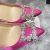 Diamante Squre Decor Scarpe eleganti da donna Décolleté a punta in raso con punta a spillo Scarpe da sposa per feste 2022