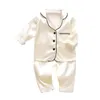 Pyjama's voor kinderen set peuter jongens meisjes ijs zijden satijn vaste kleur top broek set baby pak joched kleding thuis slijtage jongen pyjama 220627