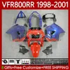 Carrosserie voor Honda Interceptor VFR800R VFR 800RR 800 CC RR 98-01 BODYS 128NO.11 VFR800RR 800CC VFR800 98 99 00 01 VFR-800 RR 1998 1999 2000 2001 FUNLING KIT RODE BLAUW