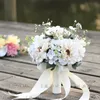 装飾的な花の花輪手作りブーケウェディングブライダルホワイトサテンダイヤモンドパールビーズハンドハンドハンド