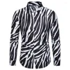 Festa de boates zebra listrada camisa masculina casual slim fit manga longa camisa vestido social quimise homme 3xl1 sybi22