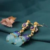 Bengelen kroonluchter zomer blauwe bloem vintage cloisonne delicate agaat drop oorbellen etnische Chinese stijl sieraden voor vrouwendangle dal