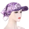 Breda randen hattar 2022 Simple Ladies Sun Hat Printing fyrkantig halsduk med huvudduk strand sommarmössa för kvinnor anti-ultraviolet rese scot22
