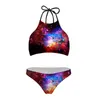 Galaxy 3D Print Sexy Halter Bikini Set Swimwear Women High Neck Bandage Swimsuit Brazilian Push Up Bathing Suit Bandage Biquini 220616