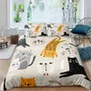 Hemtextilkartonger Söta katt täcke täcker täcke kudde kudde fall pojke flicka 2/3 st sängkläder set kung drottning tvillingstorlek