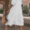 Vintage Sexy Laterne Hülse MidCalf Kleid Strand Böhmischen Frauen Sommer Sommerkleid VONDA Casual Vestido Übergroßen 220809