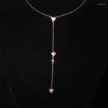 Choker-Halsketten, Roségold, rote CZ-Charm-Halskette, niedlich, reizend, minimales Herz, lang, Y-Lariat, Frauen, mehrschichtig, sexy Halsketten, Schmuck