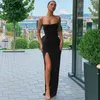 Jusahy Elegant Vestidos Outfits Women Spaghetti -riem sexy gesplitste Solid Slim Lady Ankle Fashion Classic Lengte Maxi Dresses 220613