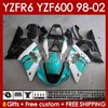 ヤマハYZF R6 R 6 98-02 YZFR6 98 99 00 01 02 BODYWORK 145NO.86 YZF 600 CC YZF-600フレームYZF-R6 YZF600 600CC 1998 1999 2000 2001 2001 ABS FAIRINGS CYAN WHITE BLKK