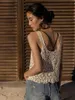 Débardeurs pour femmes Camis évider gilet au crochet Vintage Camisole ample court Sexy coupe basse tricoté débardeur Folk-personnalisé Style femmes