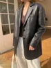 Lautaro Bahar Sonbahar Gevşek Fit Siyah Yumuşak PU Deri Blazer Ceket Kadınlar Uzun Kollu Tek Kesin Kruvaze Su Geçirmez Dış Giyim 2022 L220728