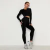 Seamless Yoga Set Women Gym Clothing Workout Sportswear Fitness Long Sleeve Crop Top Bra + Leggings 2 Piece Sports Suits 220330