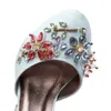 Kadınlar Orijinal 2022 Ladies Patent Elbise Ayakkabıları 10cm Kuş Kafası Chuckly Yüksek Topuklu Elmas Toe Toe Düğün Seksi toka kayış boncuk 3D Çiçek Retro Mary Jane 3989