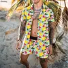 Camisas casuais da praia Moda Butterfly Wind Print Duas peças para homens Camisa de manga curta e shorts de cordão de tração de tração masculina 'masculino'