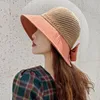 Berets Frauen Koreanischen Stil Strand Hut Atmungsaktive Gestrickte Hohl Kuppel Flachs Eimer Kappe Große Schleife Dekor Sonnenschutz Für Urlaub hutBerets