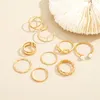 9pcs Punk Gold Wide Chain Rings Set For Women Girls Fashion Irregular Finger Thin Gift Female Knuckle Jewelry Party 220719