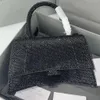 Timglas xs handväska crossbody rhinestone påse grå mocka kalvskinn väska silver hårdvara handväskor designer lyx plånbok påse 71kk#