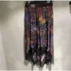 Multicolour Christy glam Printed Silk Asymmetric Skirt LACE Hemline Fashion Woman Midi Skirts Limited Stock NEW T200324
