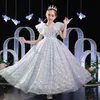 2023 Luxury Blue Bling Sequin Girls Pageant Dresses Fluffy Off the Shoulder Ruched Ball Gown Flower Girl Dresses Ball Gowns Party Dresses