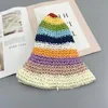 Bérets Été Paille Crochet Seau Chapeau Femmes Pliable Panama Cap UV Soleil Boho Rayures Colorées Pêche Vacances Plage ChapeauBérets Wend22