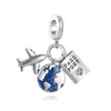 925 Livro de Avião de Avião Cruzado de Casos Crown Sterling Pingente Diy Diy Fine Fit Fit Pandora Charms Bracelet Diy Acessórios de jóias