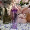 16oz Acrylic Skinny Tumbler Double Wall Clear Drinking Cup with Lid and Straws Heat Proof Water Bottle