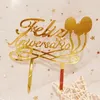Другие праздничные поставки вечеринки с юбилейной торт Топпер Испанский Золотой Feliz Aniversario Акрил для свадебных украшений